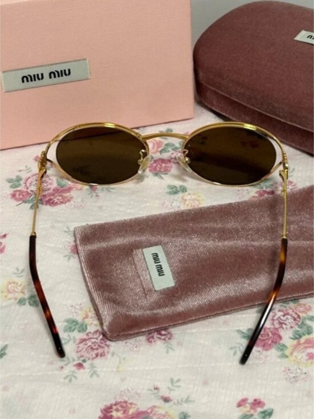 Miu Miu Oval Gold Frame Sunglasses - Picture 6 of 7